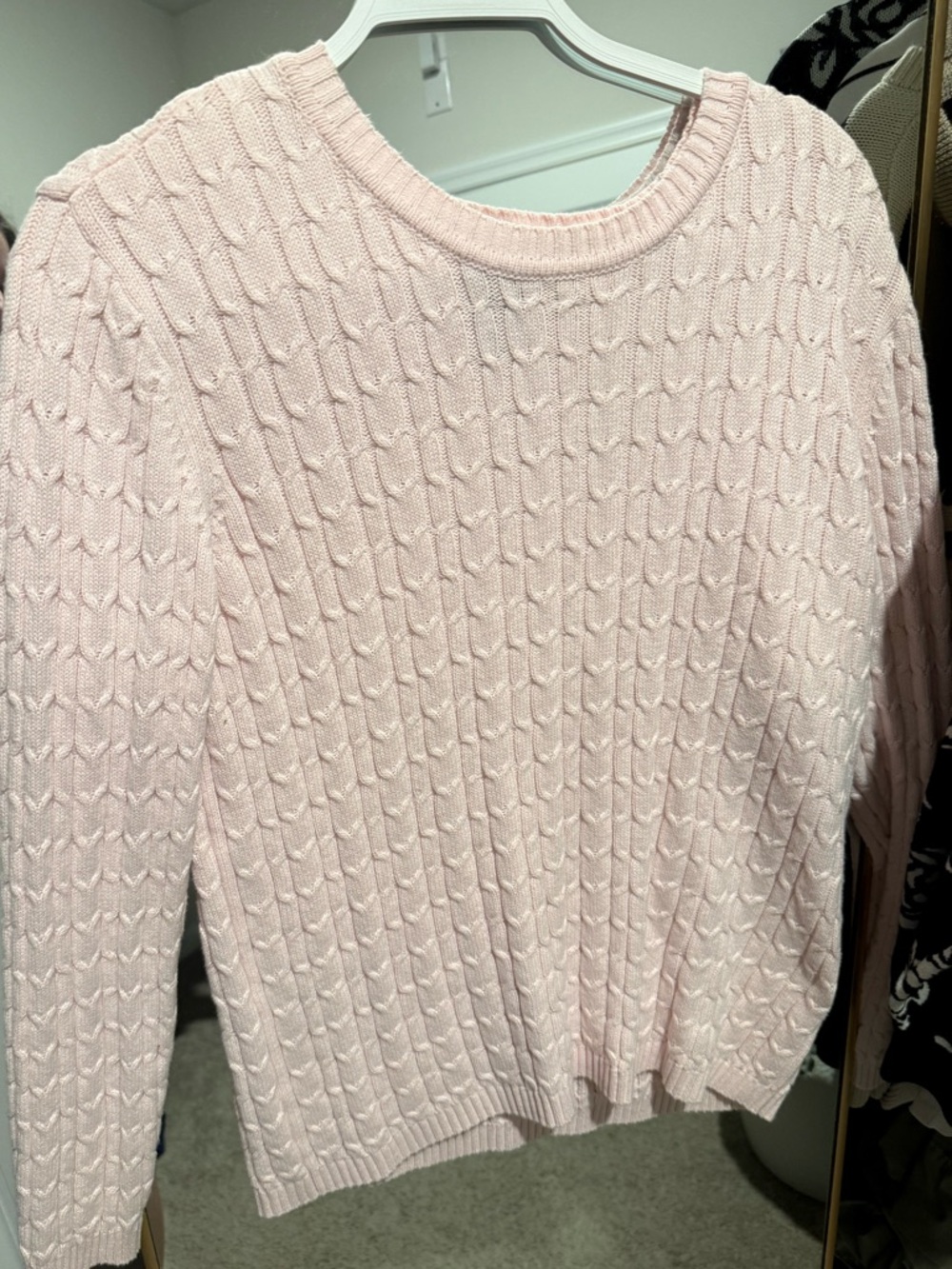 Karen Scott Light Pink Cable Crewneck Sweater